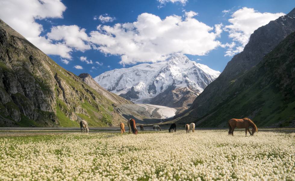 Un valle montañoso cerca de Karakol, en Kirguistán.