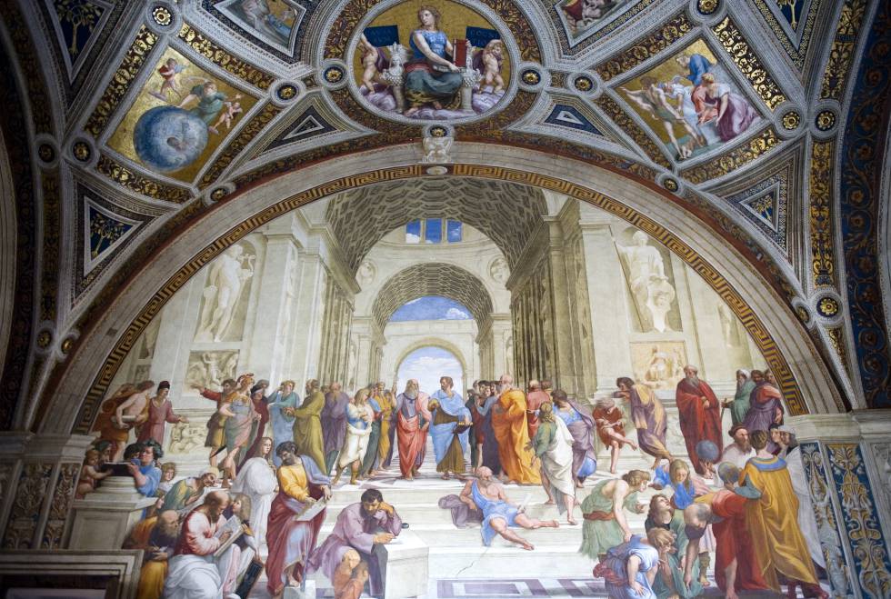 'La escuela de Atenas', pintura de Rafael, en los Museos Vaticanos.