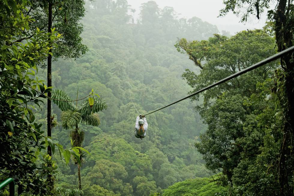 Zip line in the cloud forest of Monteverde (Costa Rica).