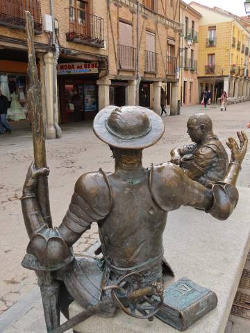 The sculpture of Don Quixote and Sancho Panza in the Calle Mayor of Alcalá de Henares.
