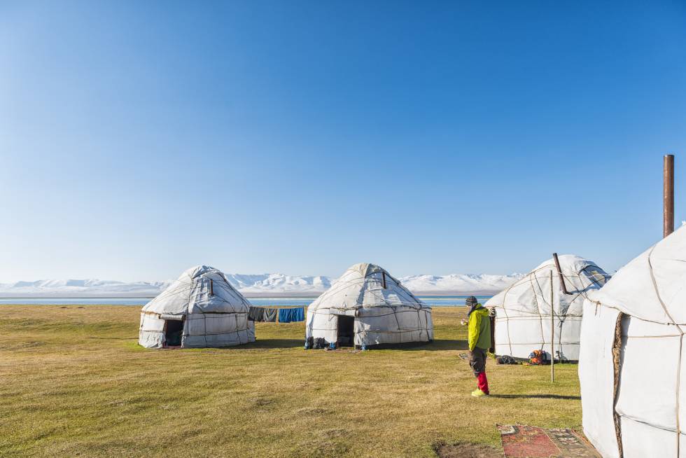 Yurt camp on the banks of Song Kol Lake.