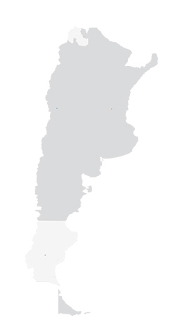Mapa de Argentina con diferentes ciudades geolocalizadas