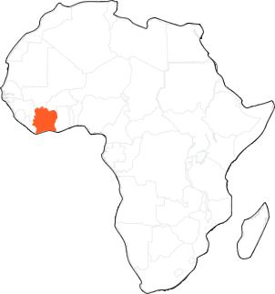 Mapa de África donde se señalan Costa de Marfil