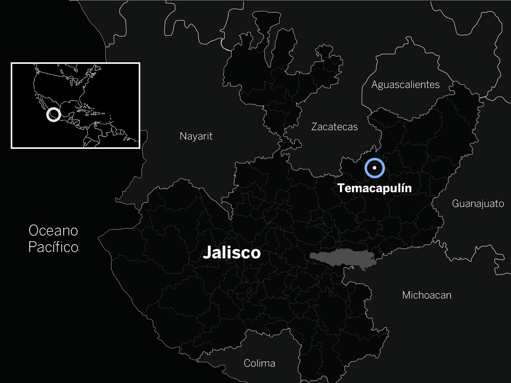Mapa pueblo temacapulin en Jalisco