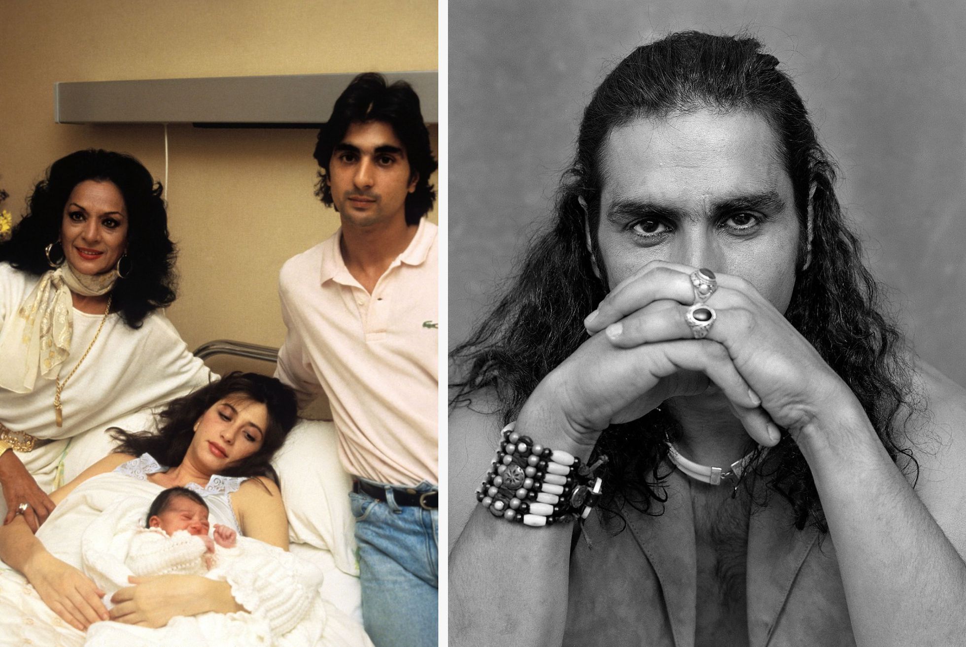 A la izquierda, Lola y Antonio Flores junto a la entonces pareja del músico, Ana Villa, y su hija recién nacida, Alba. A la derecha, Antonio Flores retratado en 1994.