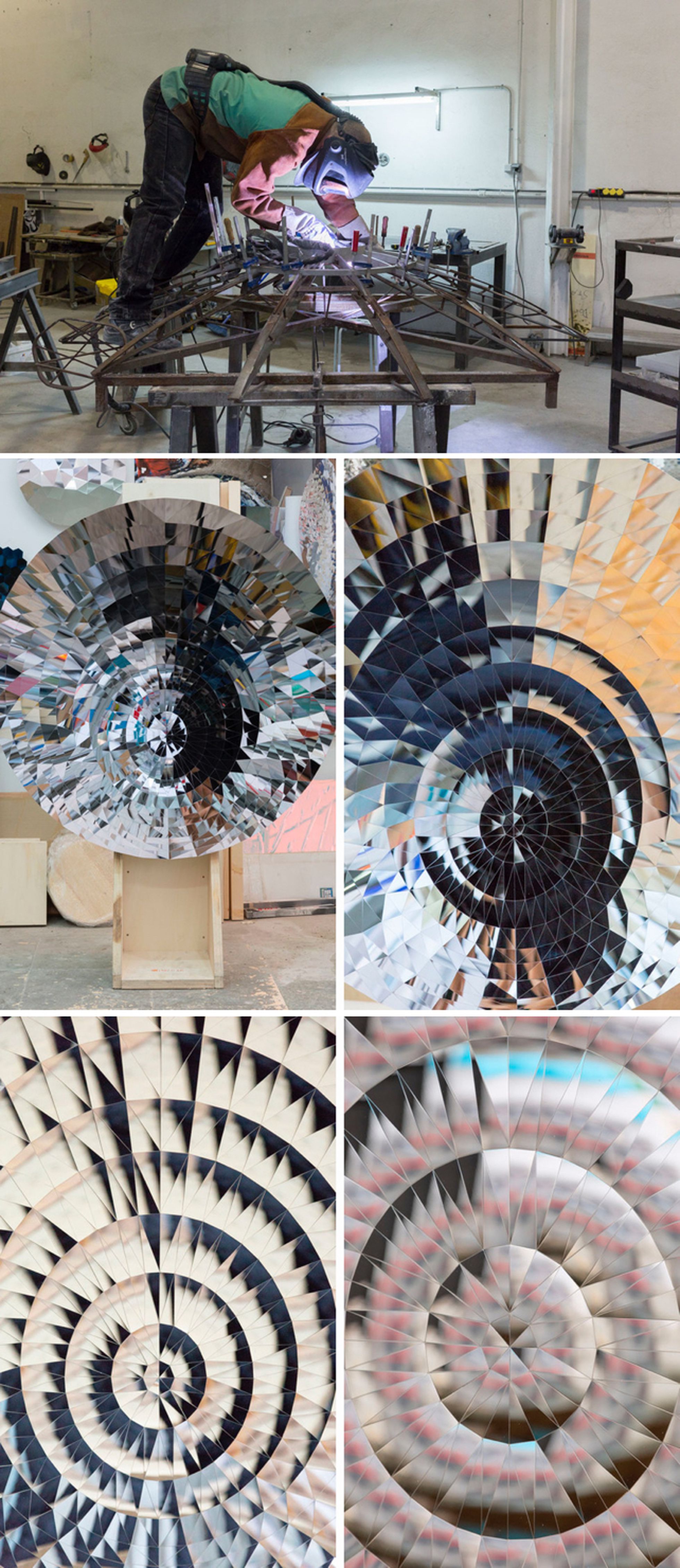 Proceso de producción de la obra 'WD102036 (742 triángulos de acero inoxidable)', de Anish Kapoor, en los talleres de Factum Art en Madrid en 2017.