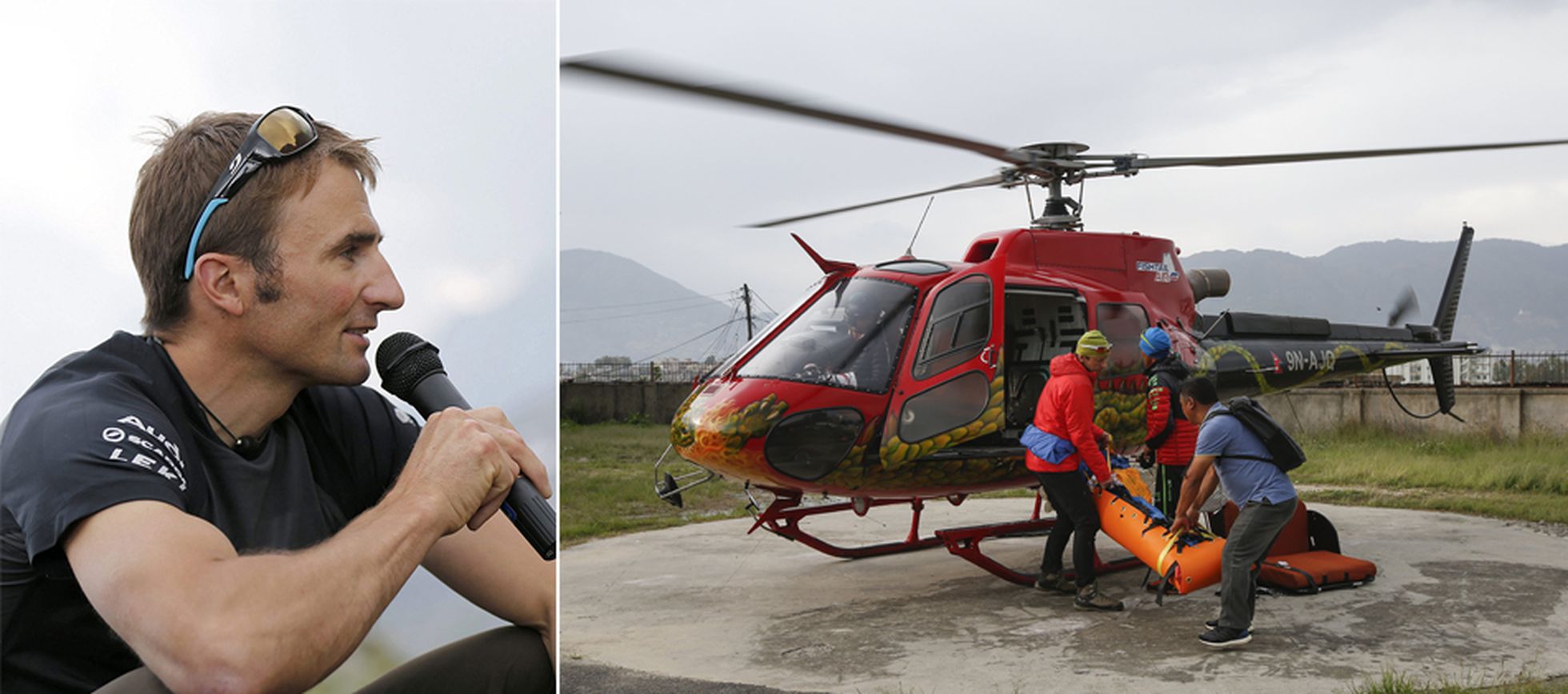 El alpinista suizo Ueli Steck, a la izquierda en 2013; a la derecha, rescate de su cadáver en abril de 2017.