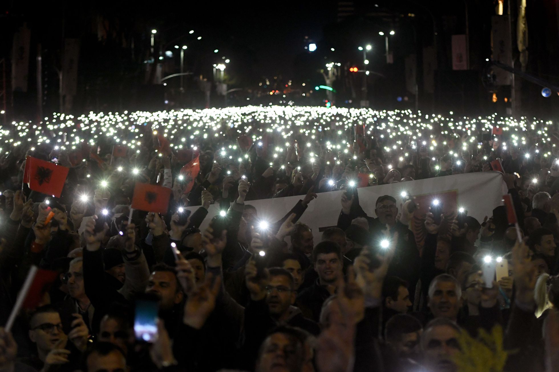 Protesta en Tirana contra el Gobierno de Albania, el 2 de marzo de 2020.
