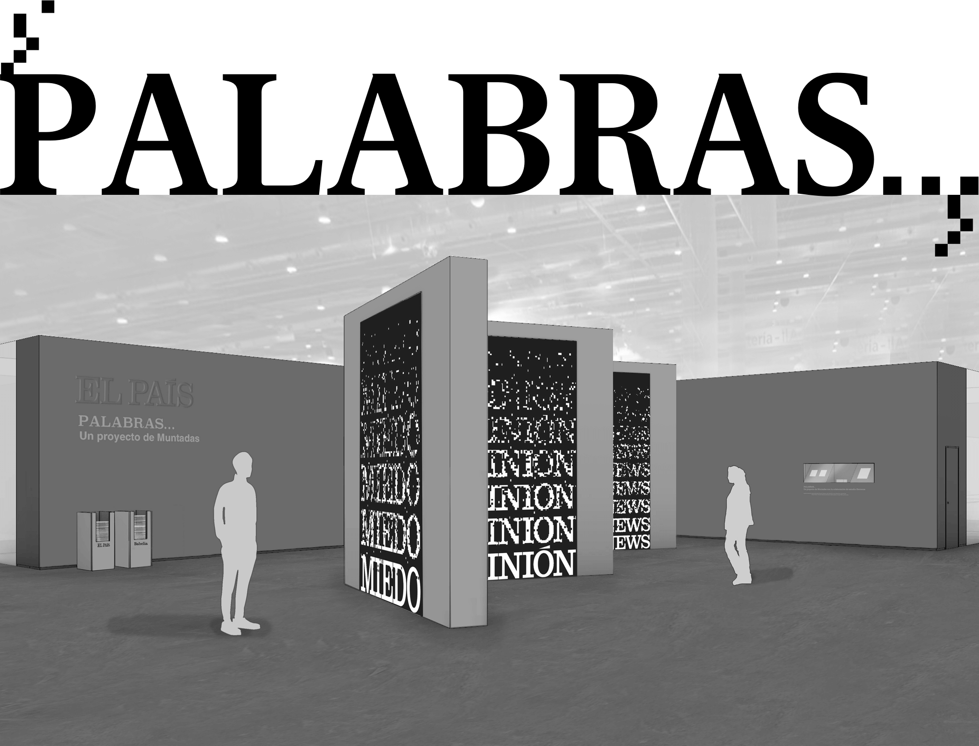 Instalación del estand de EL PAÍS en ARCO 2020 con las obras del artista Antoni Muntadas. ESTUDIO HERREROS
