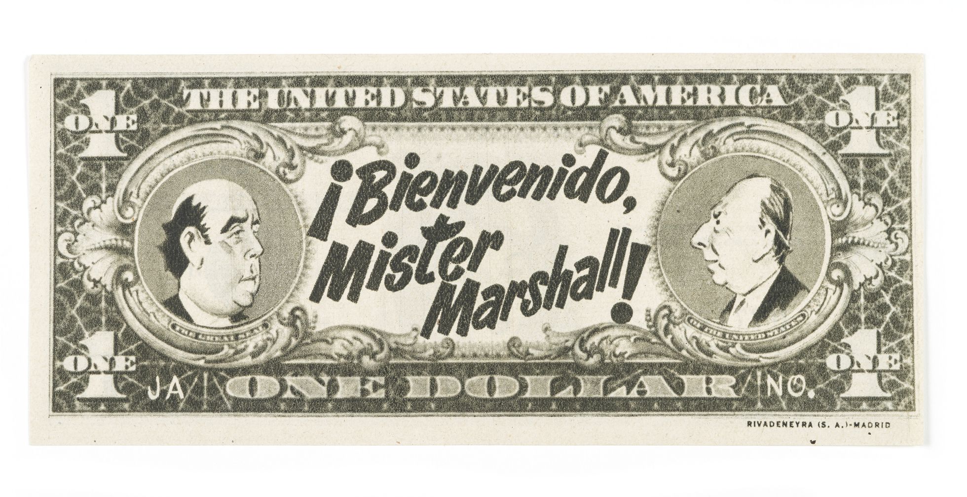 Uno de los “dólares” creados para la promoción de 'Bienvenido Mister Marshall', que merecieron una queja del embajador de EE UU en España.
