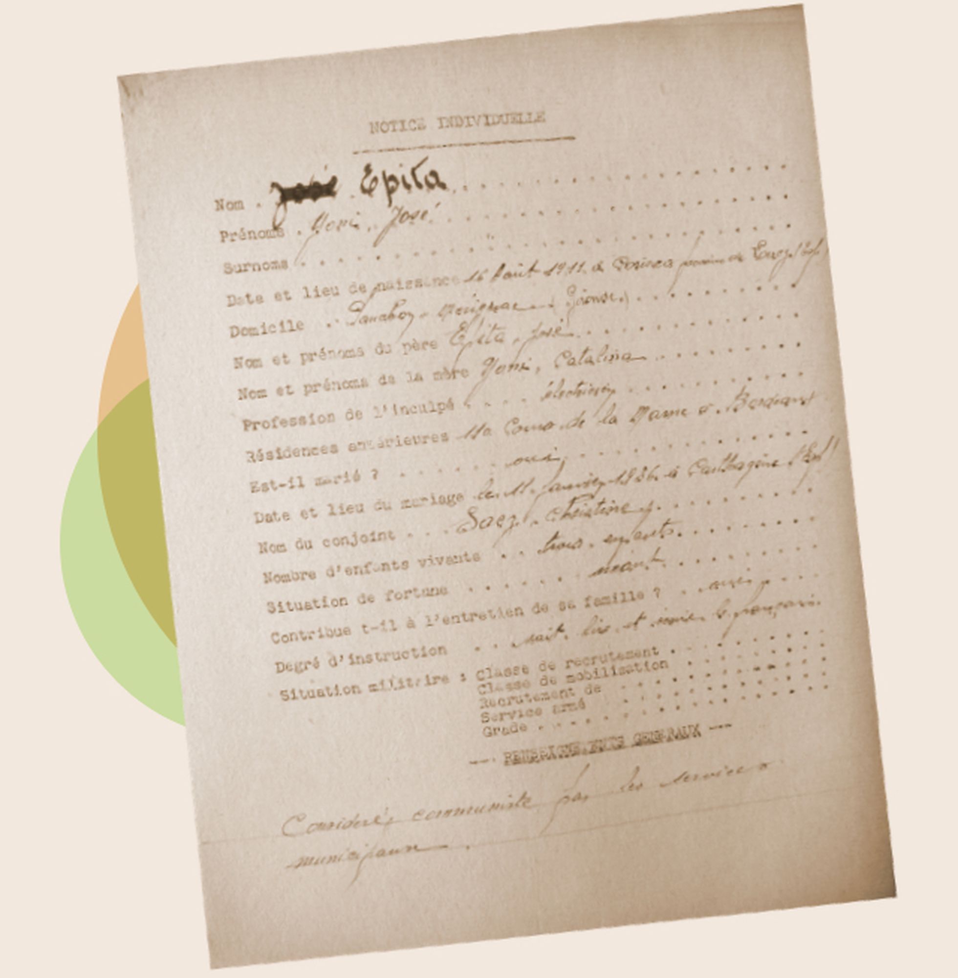 Documento del arresto policial de José Epita en 1944.