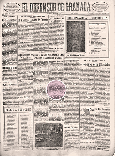 Página del periódico 'El defensor de Granada'