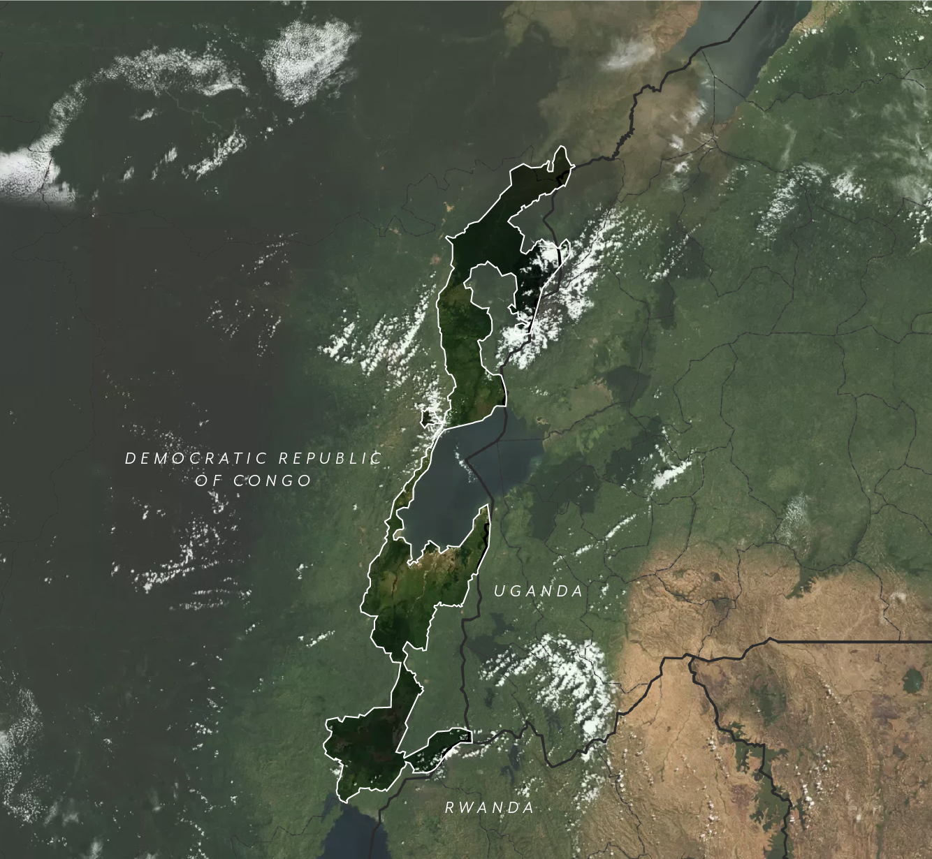 Aerial view of a map of Virunga National Park