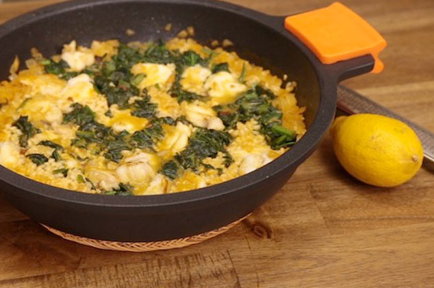 Arroz con rape y espinacas