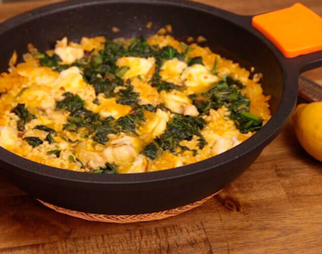 Arroz con rape y espinacas