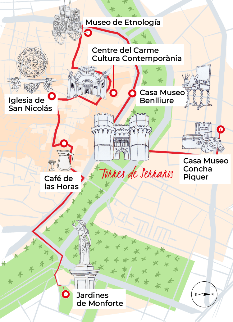 Ilustración de las Torres de Serranos