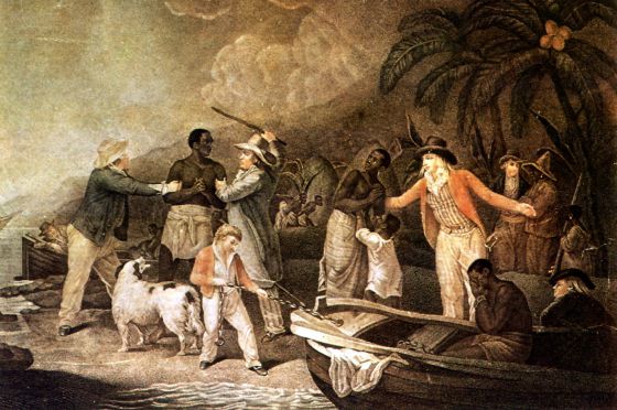 Tráfico de esclavos, en un grabado de Rollet a partir de un cuadro de George Morland.