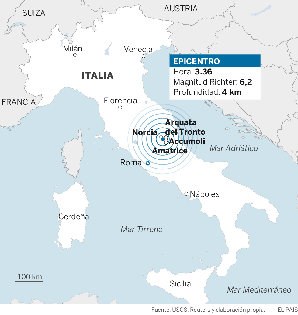 Un terremoto en Italia de 6,2 causa al menos 38 muertos y destrozos en el centro del país