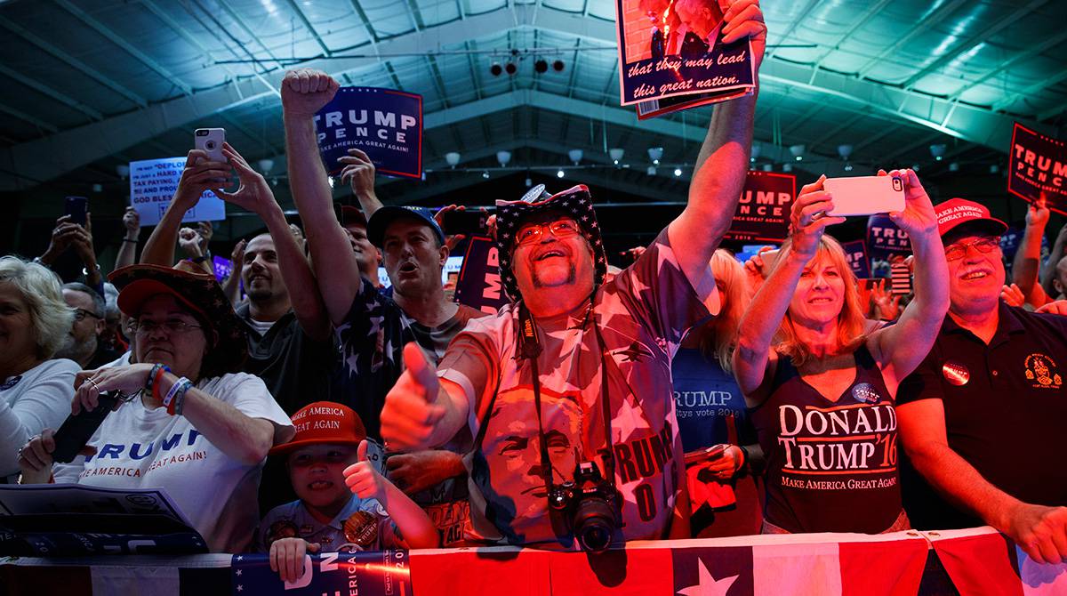 Mitín de Donald Trump en Clive, Iowa.