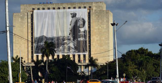 A photograph of Fidel Castro at Revolution Square.