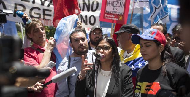 Delcy Rodríguez speaks in Buenos Aires.