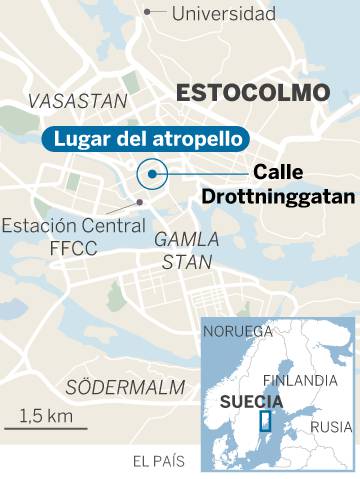 Un atentado con un camión en Estocolmo causa varios muertos y 15 heridos