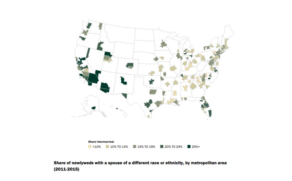 Proporción de matrimonios interraciales entre la población de EE UU.