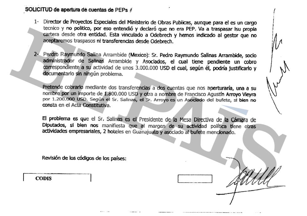 Acta de compliance (cumplimiento) de la Banca Privada d'Andorra (BPA) donde se menciona al embajador de México en Uruguay, Francisco Arroyo Vieyra.