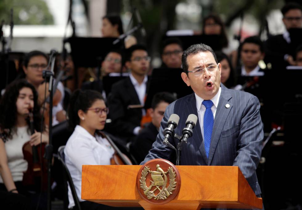 El presidente de Guatemala, Jimmy Morales, durante la inauguración de la plaza de España.