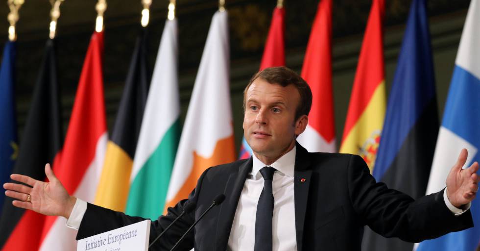 El presidente francés, Emmanuel Macron, durante su discurso del martes en La Sorbona.