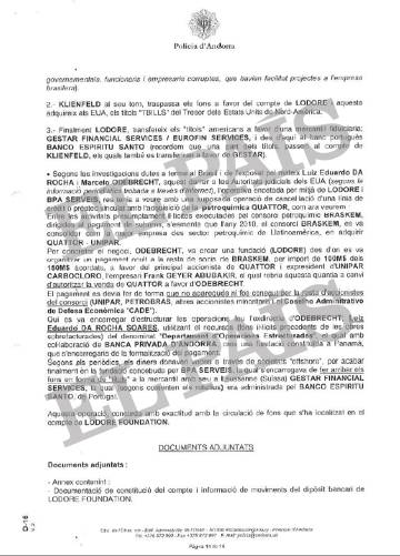 Informe de la Policía de Andorra que recoge la fraudulenta operación de adquisición de Quattor