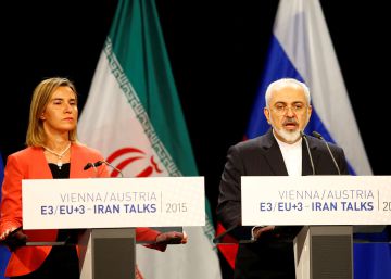 Federica Mogherini comparece junto al ministro iran&iacute; se Exteriores, Javad Zarif, con motivo del acuerdo nuclear.