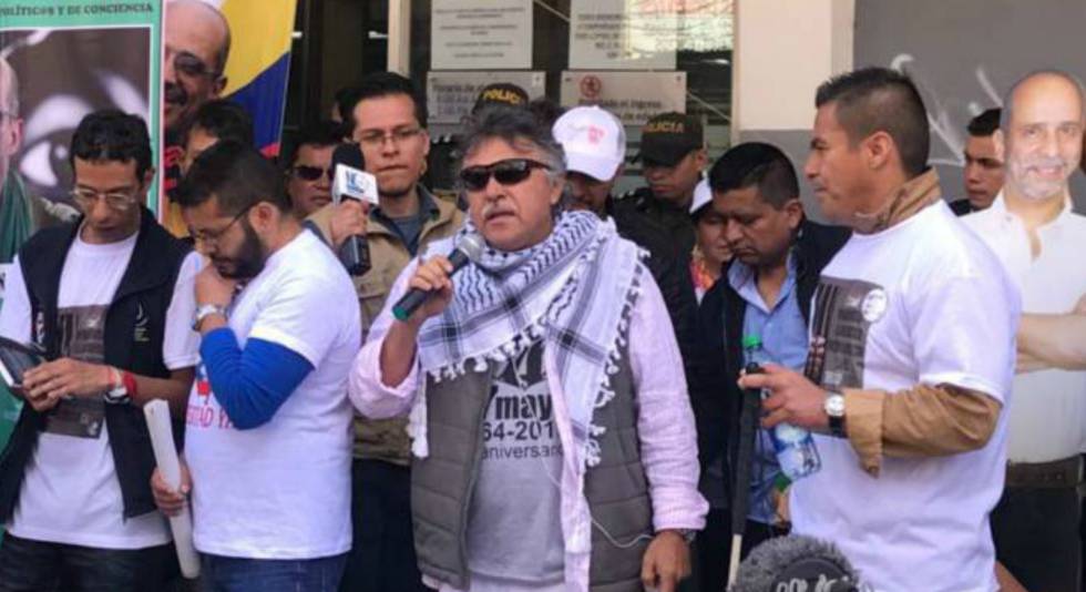 Jesús Santrich, en julio pasado, en una protesta exigiendo el cumplimiento de la ley de amnistía para las FARC.