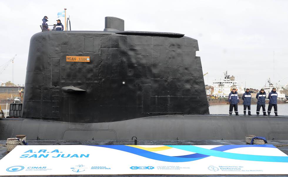 El submarino argentino ARA San Juan en mayo de 2014, cuando fue entregado a la Armada tras un largo proceso de reparación.