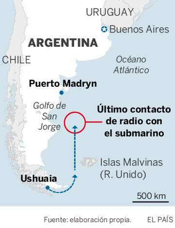 Argentina busca desde el miércoles un submarino desaparecido con 44 tripulantes a bordo