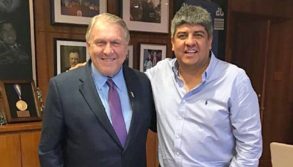 Los sindicalistas Jimmy Hoffa y Pablo Moyano, durante un encuentro Estados Unidos.