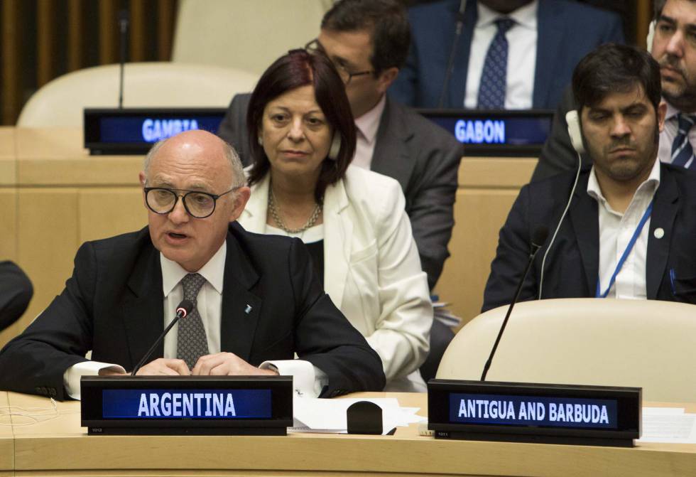 El excanciller Héctor Timerman durante su intervención en la reunión del G 77 en Nueva York, en septiembre de 2015.