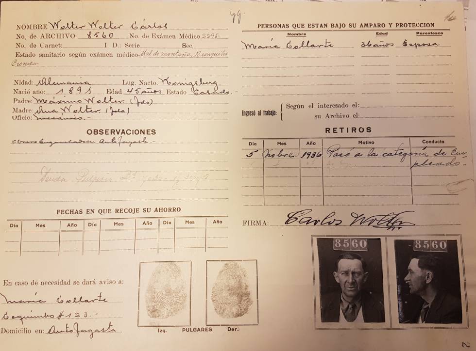 Un registro de uno de los judíos llegados a Bolivia.