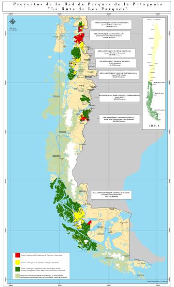 Red de parques nacionales de la Patagonia chilena.