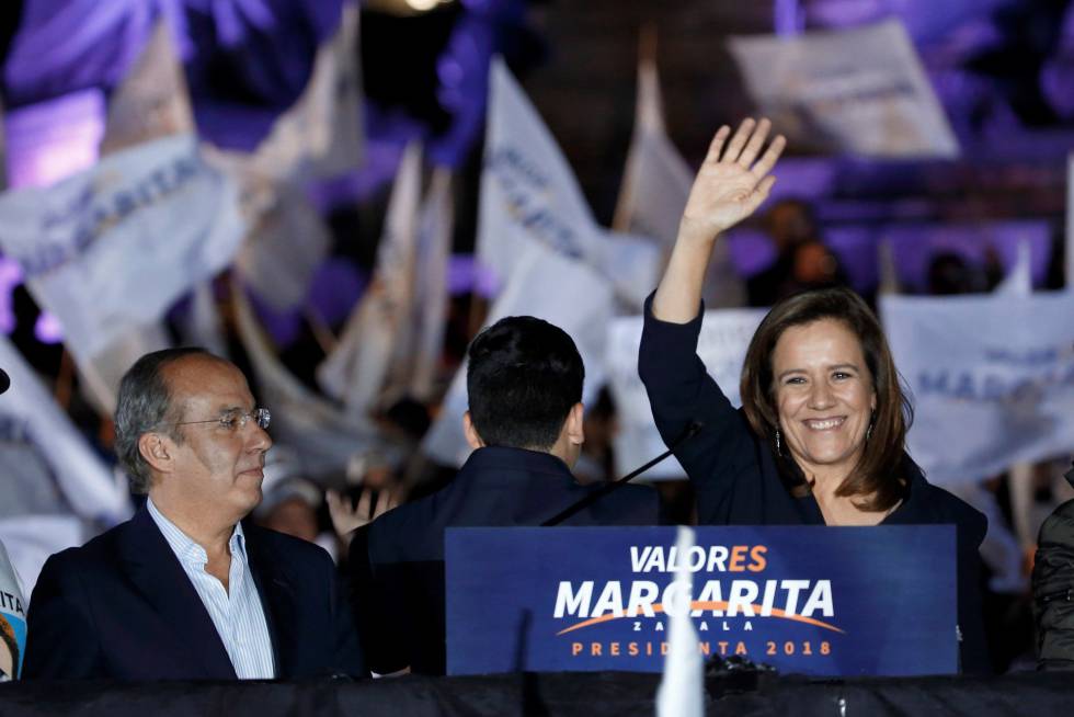 Margarita Zavala y el expresidente Felipe Calderón, en el arranque de campaña.