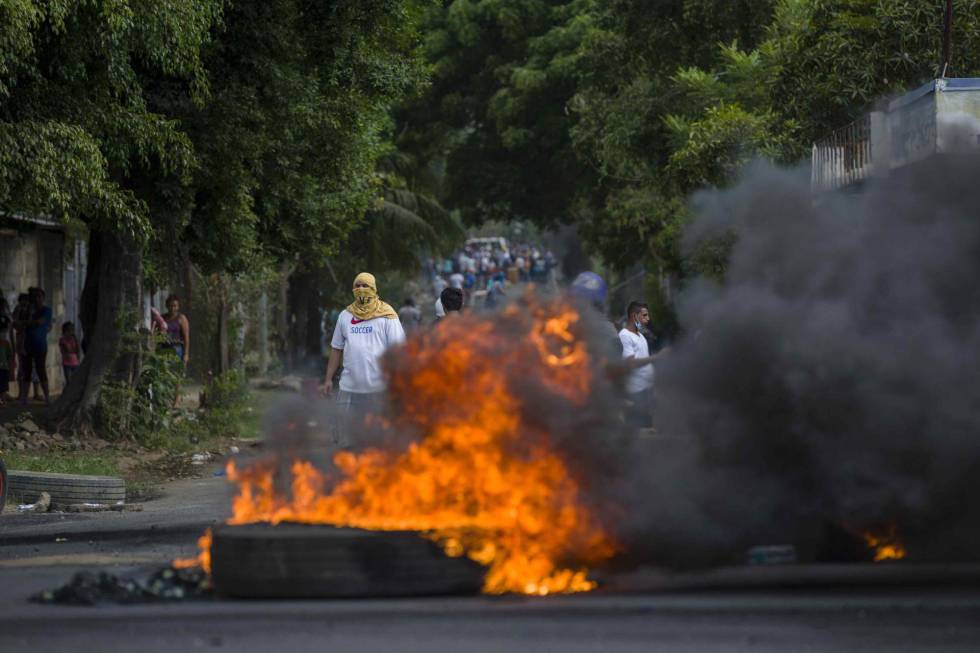 Protestos nas ruas de Managua.
