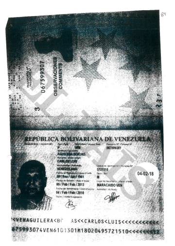 Pasaporte que adjuntó el exjefe del espionaje venezolano a la BPA para abrir su cuenta en 2009.