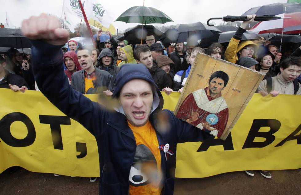 Protestas en San Petersburgo por el bloqueo a Telegram en medio de las manifestaciones por el DÃ­a del Trabajo, este lunes