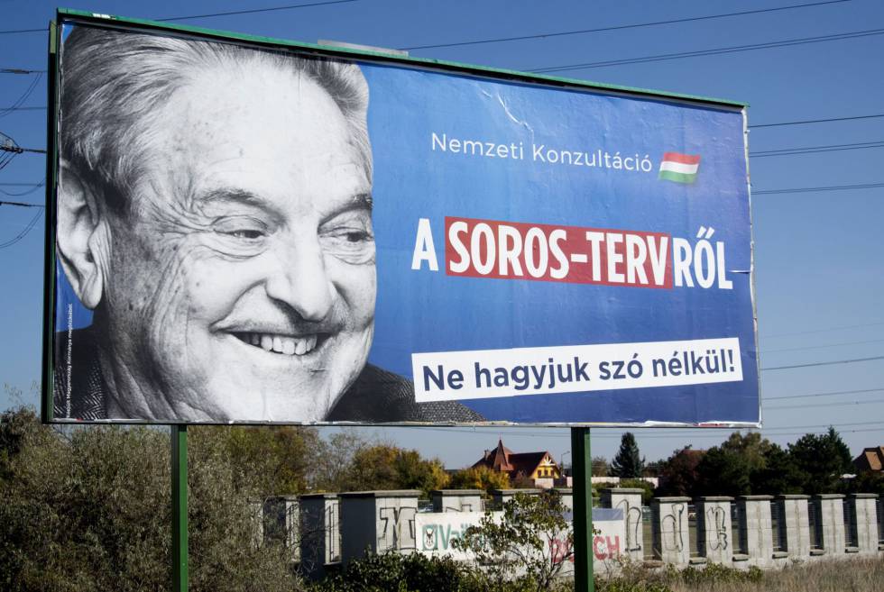 Cartel de la campaÃ±a del Gobierno hÃºngaro contra George Soros en una calle de Budapest el pasado octubre.