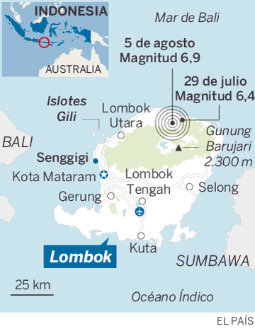 Mapa localizador de Lombok, en Indonesia