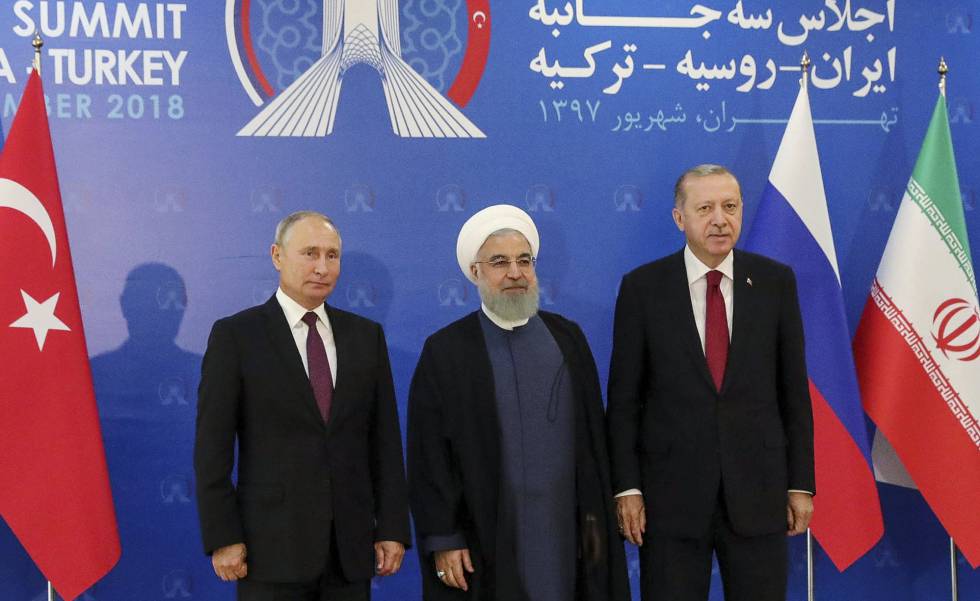 Los presidentes de Rusia, Putin; Irán, RohanÃ, y TurquÃa, Erdogan, el viernes en Teherán.