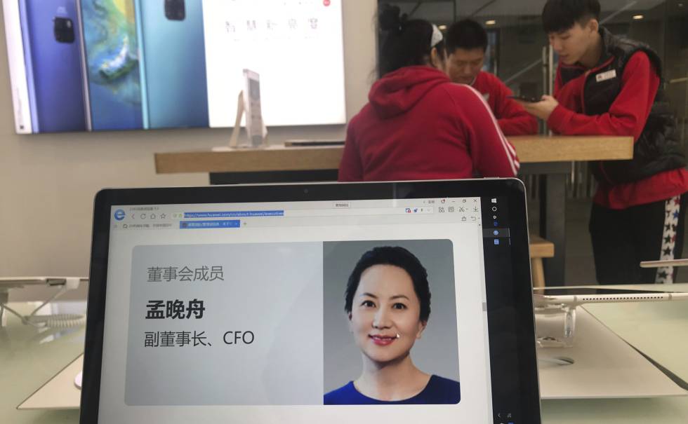 El perfil web de la directora financiera de Huawei Meng Wanzhou en las oficinas de la compañía en Pekín.