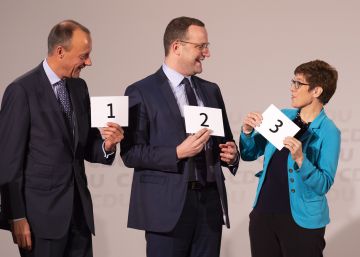 Los tres principales candidatos a suceder a Merkel: Friedrich Merz, a la izquierda, Jens Spahn en el centro y Annegret Kramp-Karrenbauer.otoJens Meyer, file)