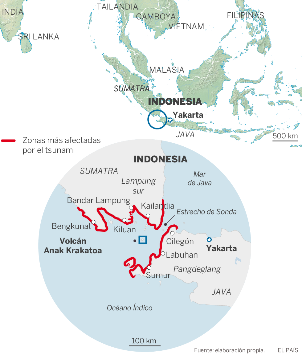 Un tsunami provoca al menos 222 muertos y casi 843 heridos en Indonesia