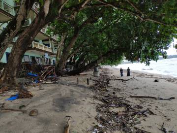 La planta del Hotel Condominium Carita Beach, que quedó totalmente devastada tras el tsunami del 23 de diciembre de 2018.